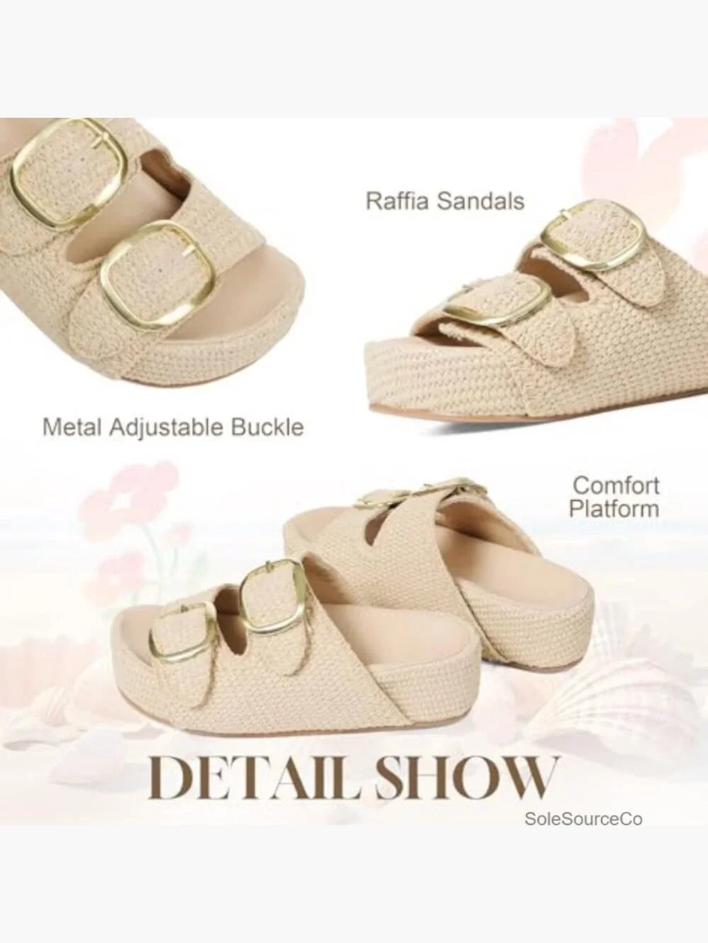 Women Espadrille Platform Sandals Open Toe Raffia Woven Summer Beach Slide